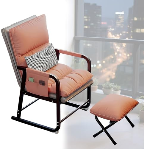 Liggstol, ergonomisk loungestol med justerbart ryggstöd och ottoman, mysig lässoffa med metallben för komfort, blå