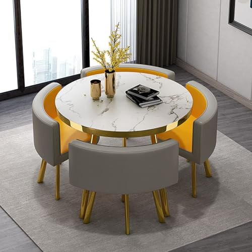 Rundes Frühstücks-Konferenztisch-Set mit Stühlen, moderner Esstisch für Zuhause/Garten/Restaurant, 80 x 75 cm, stilvolles Küchenfell