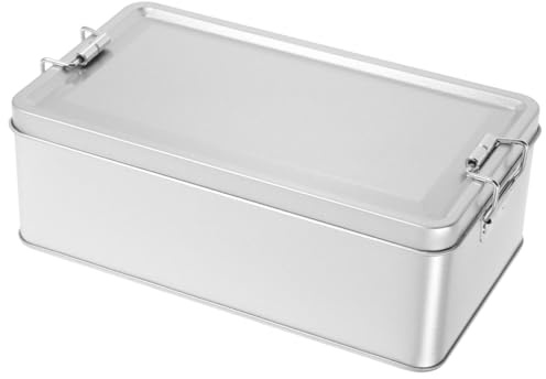 GALPADA Rectangular Vintage Tin Storage Box 185x105x65mm Silver Metal Candy Cookie Biscuit Container with Lid for Festive Baking and Holiday Treat Presentation
