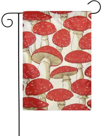 Drapeaux de jardin imprimés champignons rouges et blancs pour décoration extérieure, petit drapeau de cour saisonnier d'hiver de Noël vacances décoration extérieure