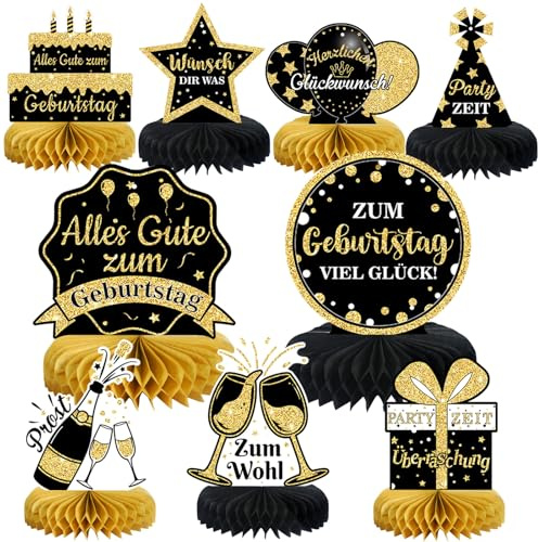 Tischdeko Geburtstag Frau mann deko,9 STK Schwarz Gold Papier Bienenwabe Mittelstück,deko geburtstag,party deko geburtstag,Happy Birthday Deko