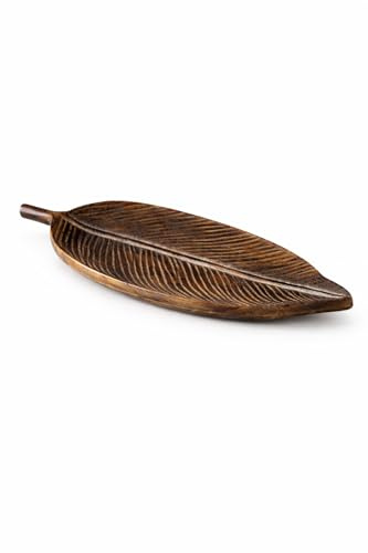 Dekotablett Blatt aus Holz 40 cm – Dekoschale Natur Braun – Kerzentablett, Tischdeko, Herbstdeko, Boho Holztablett