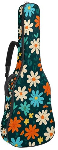 Luoweisi Gitarrentasche, volle Größe, 99 cm, 101,6 cm, 104,1 cm, für Akustikgitarre, Konzertgitarre, 10 mm dick, gepolstert, Gänseblümchen-Motiv, wasserdicht, mit Tasche, verstellbarer Schultergurt