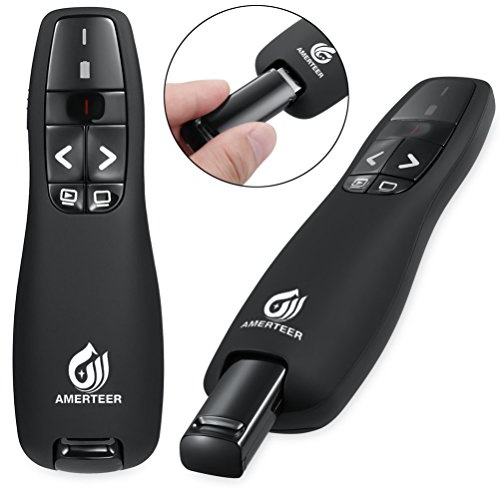 AMERTEER Presentation Clicker for PowerPoint, Wireless Presenter Remote 2.4GHz PowerPoint Clicker with USB Receiver Flip Pen