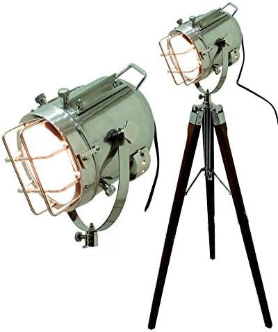 Nautical Replica Hub Lámpara de pie con trípode de cromo con luz de búsqueda para estudio