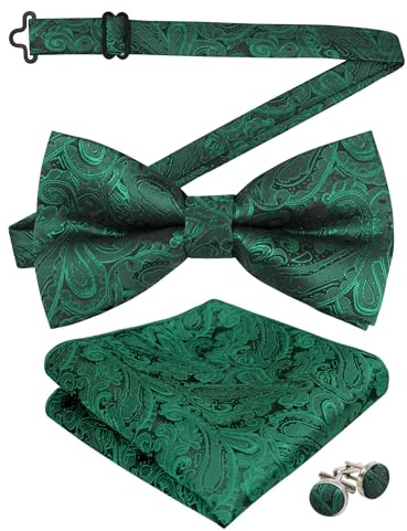 Alizeal Herren Fliege mit Farbverlauf Paisley, vorgebunden, Einstecktuch, Manschettenknöpfe Set | Formelle Party-Fliege, verstellbares Design, Smoking, zweilagiges Set