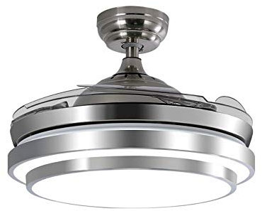 Lighting Groups 42 Inch Invisible Ceiling Fan 3-Color Lights Remote Control Retractable Blades Fandelier for Living Room Dining Room Reversible Fan Indoor Lights (Chrome-02)