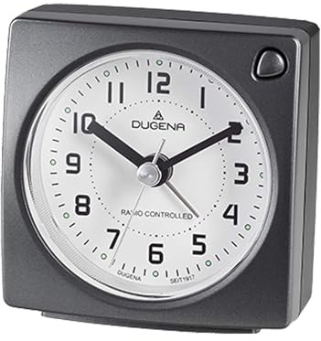 Dugena Funkwecker 4460942, Funksignal für MEZ/CET, mit Weckzeiger, Weckwiederholung, Zifferblattbeleuchtung, ansteigendes Wecksignal, Maße 73 x 75 x 40 mm