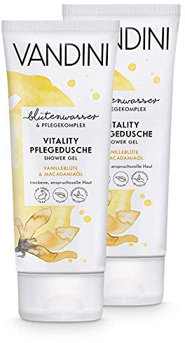 VANDINI Vitality Pflege Duschgel Damen mit Vanilleblüte & Macadamiaöl - Duschgel für trockene bis anspruchsvolle Haut - veganes Duschgel für Frauen ohne Silikone & Parabene (2x 200 ml)