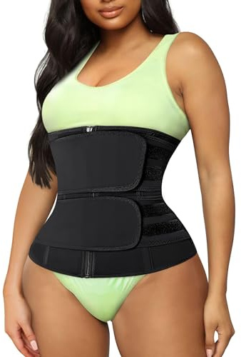 TrainingGirl kvinnor midjetränare cincher korsett bastu träning trimmer bälte magkontroll svett magband smalare kroppsformare, Svart, 3XL