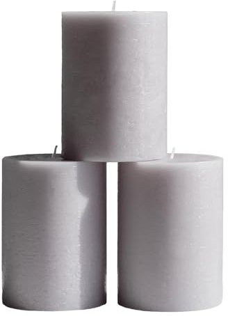 CANDWAX, Set di 3 candele decorative rustiche non profumate e senza gocciolamento, ideali come candele nuziali o grandi candele per interni di casa, 3 x 4, candele grigio chiaro