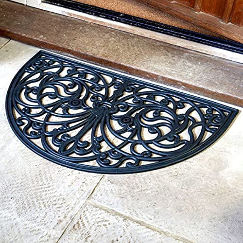 Garden Mile Rubber Door Mat, Indoor Outdoor Rubber entance mat, Non Slip Heavy Duty, Durable Front Dirt Trapper Suitable for Caravan, Home, Office, 45 x 75cm (Half Moon)