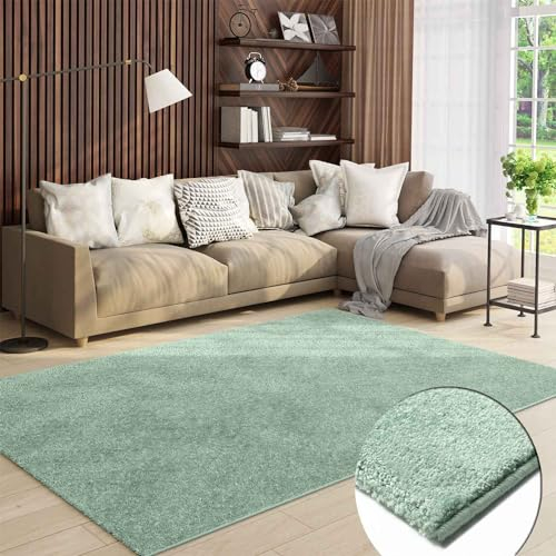 VIMODA Teppich Wohnzimmer Kurzflor Einfarbig für Schlafzimmer kinderzimmer weicher pflegeleichter, versch.- Größen, Farben, Farbe:Grün, Size:240x330 cm