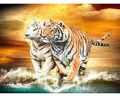 Puzzle 5000 Teile für Erwachsene,Zwei Tiger am Meer Puzzles Geschicklichkeitsspiel für die Ganze Familie, Landschaf Puzzle Schwer Dekompressionder Erwachsenenpuzzle ab 14 Jahren-61.61x41.53 Zoll (156