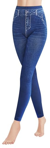 GOVIA Termoleggings dam jeanslook byxor med foder hög midja jeggings fodrade 4109 VA, 1-pack modul E, S/M