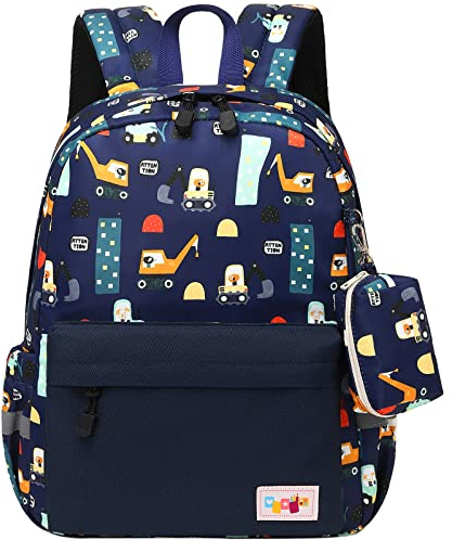 mygreen Backpack for Boys, Cute Lightweight Water Resistant Preschool Backpack for Boys and Girls Kindergarten Bookbag Excavator Blue