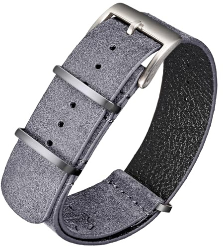 torbollo Suede Leather Watch Band, Style One-Piece Military Watch Strap Vintage Tone 20mm Replacement Wrap for Men Women Gray