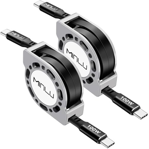 Minlu 100W Einziehbares USB C auf USB C Ladekabel 5A, 2Pack 1,2m Typ C auf USB C Ladekabel Typ C Ladekabel Schnellladung für MacBook Pro 2021 iPad Pro 2021 Galaxy Ultra S23 S22 S21 Pixel Switch Huawei