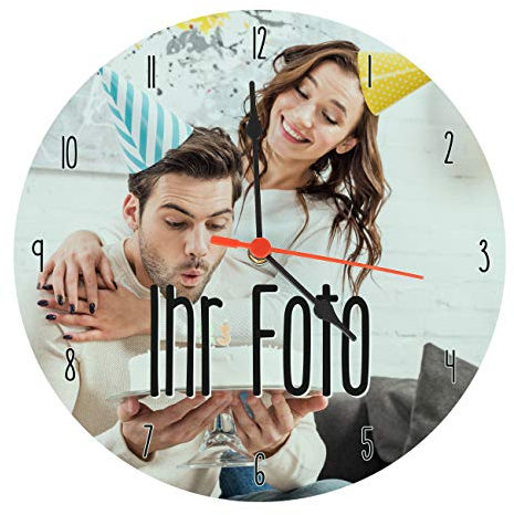 Herz & Heim® Foto-Uhr mit Ihrem Lieblingsbild Bedruckt Ø 18 cm
