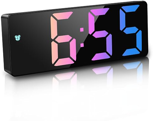 JQGO Alarm Clock Digital Battery Powered, LED Travel Alarm Clocks Beside Mains Powered Non Ticking with Snooze Temperature Date Time Brightness Adjustable for Kids Adults (Colorful2)