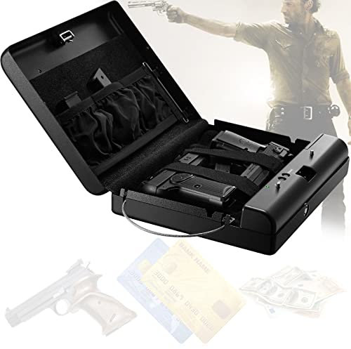 TAHALI Gun Safe - Biometric Gun Safe for Pistols, Quick-Access Pistol Safe Firearm Safety Device with Fingerprint Lock or Keys, Smart Handgun Safe Gun Lock Box