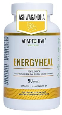 Adaptoheal Energyheal Complemento Alimenticio- Aumenta la Energía, la Concentración y la Vitalidad a Base de Plantas como Ashwagandha, Rhodiola Rosea, Maca–Vegano, Sin Gluten ni Lácteos (90 Cápsulas)