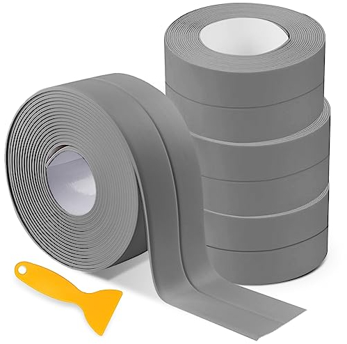 4 Roll Bath Sealant Strip, Bathroom Sealant Tape, Caulk Strip, Waterproof and Adhesive Seal Tape with Sealing Tool for Bathtub Toilet, Shower, Wall Corner, Kitchen(Grey)