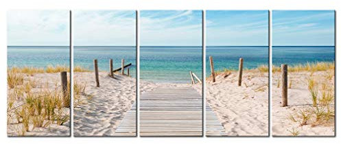 decomonkey Tableau Acoustique Plage Mer 150x60 5 Pièces Décoration Maison