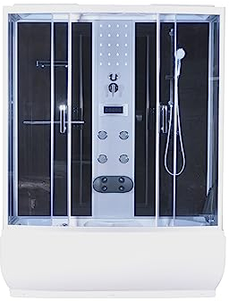 SANOTECHNIK Cabina doccia completa NEVADA 87 × 154 × 225 cm - All‑in‑one doccia completa | 5 mm ESG generatore di vapore, 8 getti massaggianti, soffione a LED, touch radio, vasca 48 cm, PR150