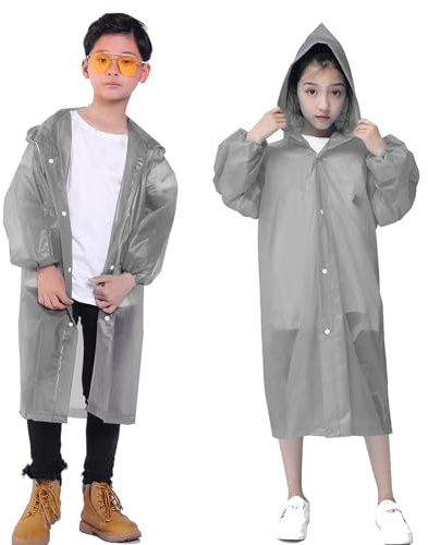 HLKZONE Rain Ponchos for Kids, [2 Pack] Reusable Raincoats for Boys and Girls Waterproof Kids Rain Jacket Rain Gear with Hood