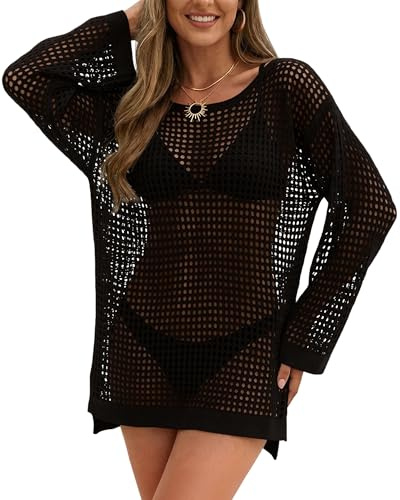 Justay Comf Gestrickte Strandkleid Damen Sommer Sexy Strandponcho Strandtunika Badeanzug Bikini Cover Up Schwarz