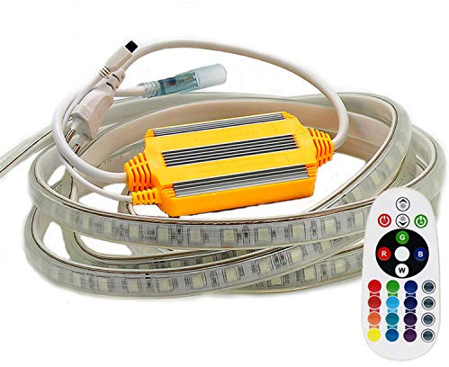 FOLGEMIR Tira LED RGB 25m, tira de luz cambiante de color, dimmable strip con transformador 220V y telemando IR, 5050 SMD 60 LEDs/m, impermeable IP65