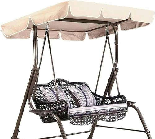 Wzglod Universal Garden Swing Seat Canopy Replacement, 2 3 Seater Swing Chair Cover Set, Waterproof Anti-UV Heavy Duty Hammock Top Cover for Garden-Garden, 142x120x18cm, Beige
