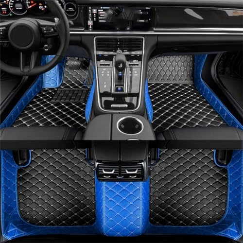 Tapis de Sol de Voiture personnalisés pour Mazda 2 Demio R DJ DL 2015-2022, Ensemble Complet de Coussinets de Sol en Cuir PU, résistants à l'usure, Anti-saleté et imperméables,E-Blue Black