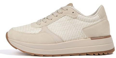 LUCKY STEP Scarpe da Passeggio Donna | Sneaker con Piattaforma Moda Donna, Scarpe Casual con Lacci (Maglia Beige, 7US-37EU-4UK)