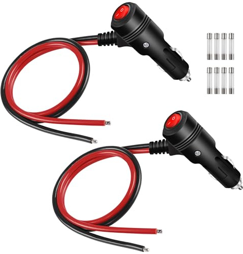 GELRHONR 12Volt Ersatz Zigarettenanzünder Stecker Kabel, Motorrad LKW Auto Zigarettenanzünder Stecker mit Schalter, 16AWG KFZ-Zigarettenanzünder Stromversorgung Kordel mit 15A Sicherung (2Pack/0.6M)
