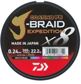 DAIWA J-Braid Expedition X8E, 0,10 mm, 6,9 kg/15,2 lbs, 300 m, Multi-Color, Línea de Pesca Trenzada, 12552-110