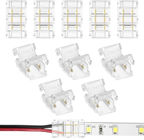 HOTUT Conectores Tiras Led, 10 PCS LED Strip Conector, 2 Pin Conector de Tira LED, 8MM Conector rápido de luz de Cinta LED, Connector 4 Pin Clip Conector Tira LED para SMD-8mm