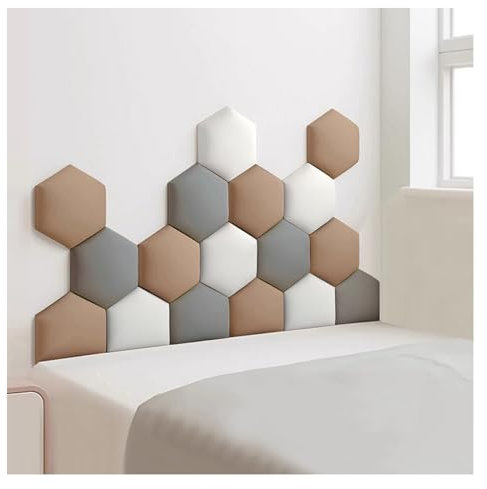 Wzmazingly Wandpaneele Polsterpaneel, Antikollisions-Wandpolster für Kinder, Hexagon Selbstklebende 3D-Wandaufkleber, Schlafzimmer Wandmontage Kopfteil(Grey,120x70cm)