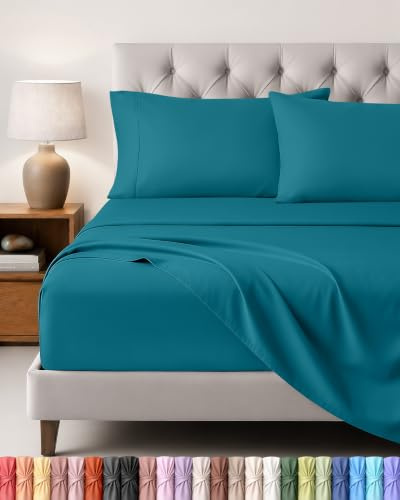 Utopia Bedding Juego de Sabanas 4 Piezas 150x200 - Poliéster Microfibra Cepillada - Oeko-Tex Certificado - Sábana Bajera, Sábana Plana y 2 Fundas de Almohada 50x75 (Cama 150, Azul Vaquero)