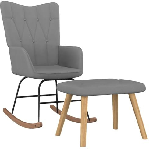 ShGaxin Schaukelstuhl mit Hocker, Sessel Wohnzimmer, Schaukelsessel, Stillsessel, Schwingsessel, Tv Sessel, Ohrensessel, Relaxsessel, Rocking Chair, Stoff Dunkelgrau