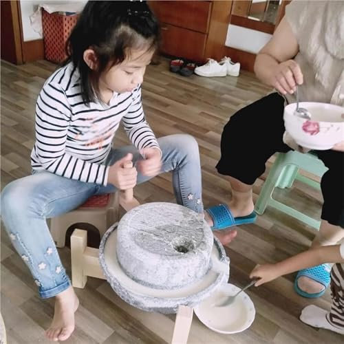 NXSLONE Stone Mill,Stone Grinder Dry/Wet Grain Grinder with Hand Crank & Wood Frame, Removable Industry Mill Machine Handmade Tool
