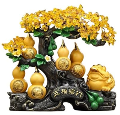 Schreibtisch deko Citrin-Geldbaum mit goldener Kürbisflasche und Geldfrosch, Tischdekoration im Feng-Shui-Bonsai-Stil – perfekt for den Energiehaushalt von Reichtum und Glück Decoración del hogar