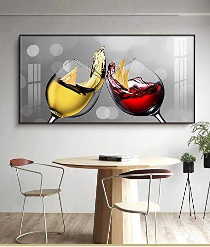 GLWDME Pintura abstracta en lienzo de copa de vino, color rojo y amarillo, para comedor, cocina, pared, decoración moderna del hogar, impresiones de imágenes artísticas de pared - Enmarcado, 1 Pieza