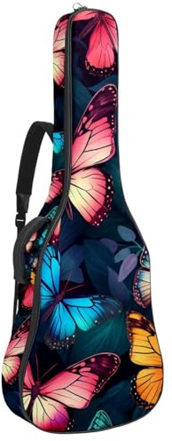 KengjuTesu 109,9 cm (43 Zoll) Akustikgitarre weicher Koffer mit Rucksackgurt und 2 Taschen, ausgefallener farbiger Schmetterling I, Rucksack ohne Polsterung, wasserdicht, Oxford-Stoff, Bassgitarre,