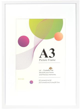 Scholartree A3-Bilderrahmen – 1 Packung A3 weißer Rahmen, weißer Bilderrahmen 29,7 x 42 cm, Holz-mit Passepartout, mit Wandbehang