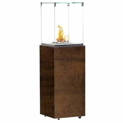 L'Héritier Du Temps Chauffage Extérieur Néocube-O Actuel Patio Acier et Verre Cheminée Gaz Braséro Terrasse 42,8x42,8x143,1cm