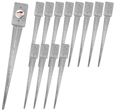 13x Bodeneinschlaganker 91x91x750mm, verzinkt, für Kanthölzer | zum Einschlagen ins Erdreich, ohne Betonieren