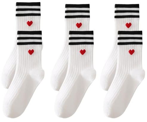 Pluvyze 3 Paar Weiß Socken Mit Herz Tennissocken mit Motiv, Tennissocken Damen 36-43 Tennissockens Lustig Baumwollmaterial Bequem und Atmungsaktiv Geeignet für Freundinnen Valentinstag und Jahrestag