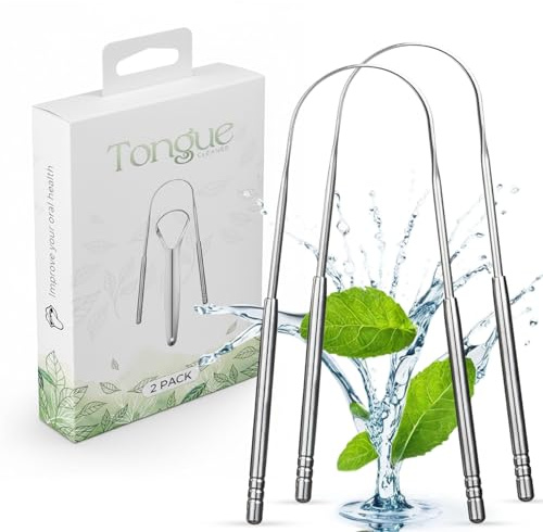 Beverly Healthcare Tongue Scraper - 2 U - Shaped Tongue Cleaner, Improve Taste and Oral Health, Fresh Breath, Metal Tongue scrapers for Adults & Kids for Fresh Breath & Healthy Mouth